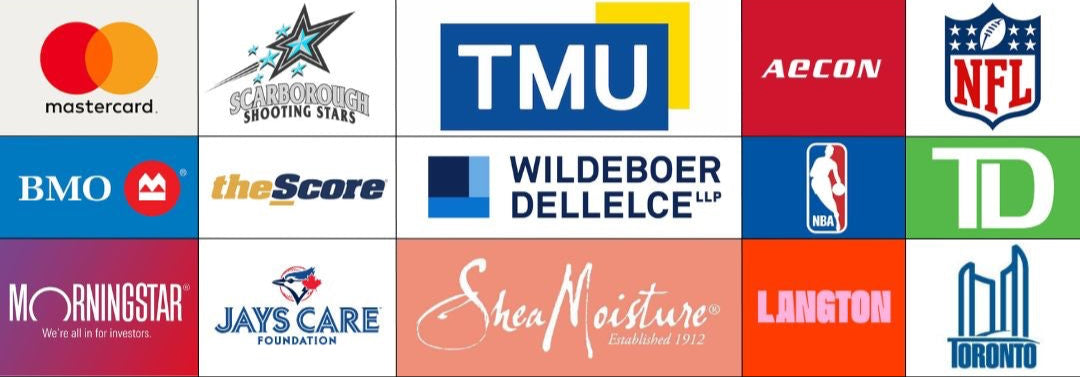 Grid of various logos including Mastercard, TMU, and others.